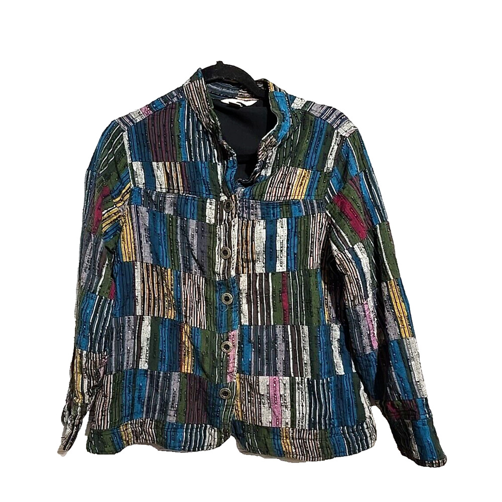 CJ Banks Multicolor Patchwork Button Down Boho Hobo Jacket‎ Womans Plus Size 1X
